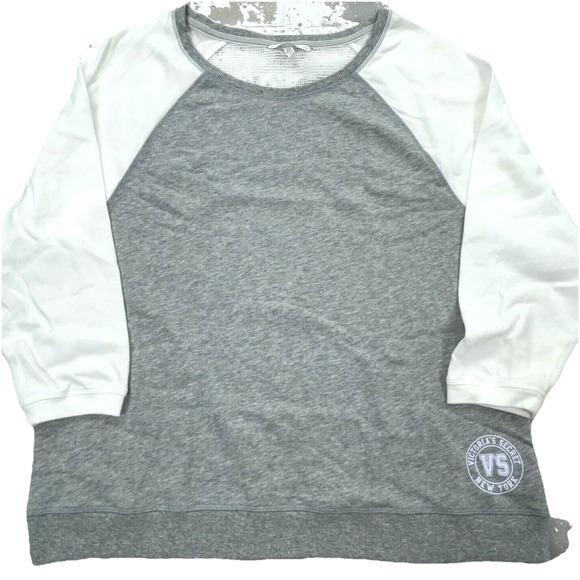 Victoria's Secret Tops - Victoria Secret Sweatshirt Women Large Gray White Sweater Open Mesh Back Gym Top